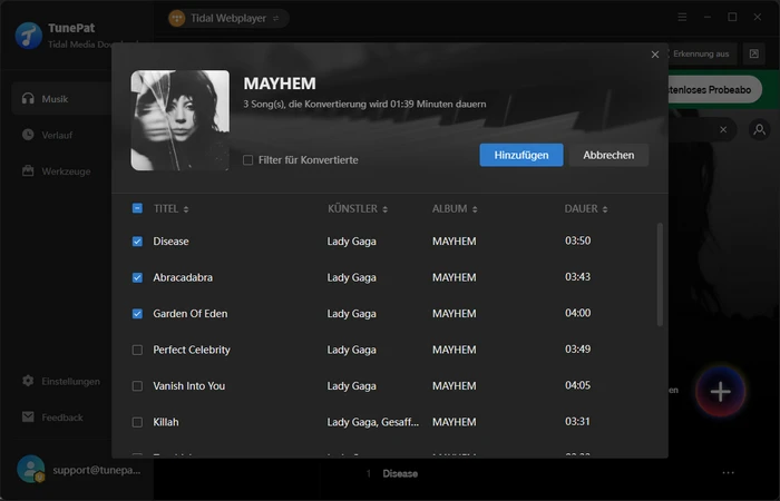 Musik von TIDAL hinzufügen - Schritt 2