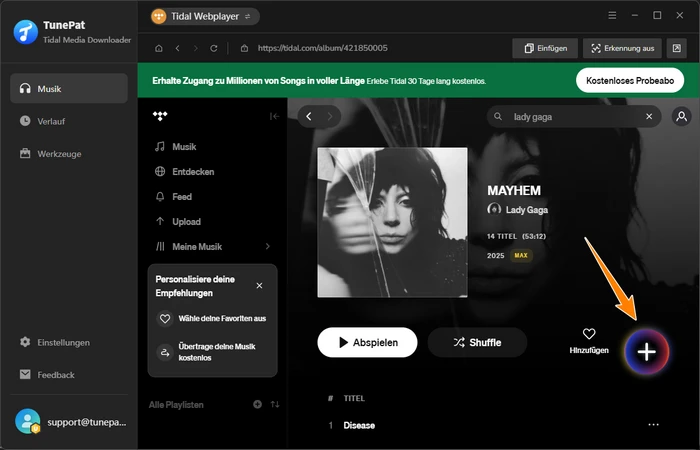 Musik von TIDAL hinzufügen - Schritt 1