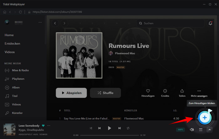 Tidal Musik von Webplayer hinzufügen