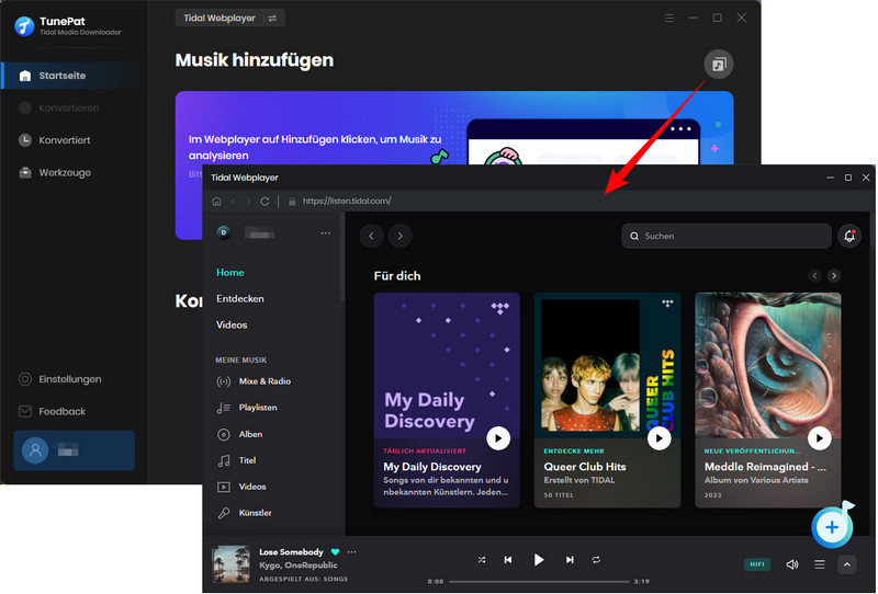 Der Tidal-Webplayer sich öffnen.