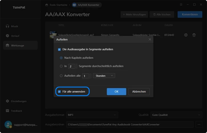 Hörbuchdateien aufteilen
