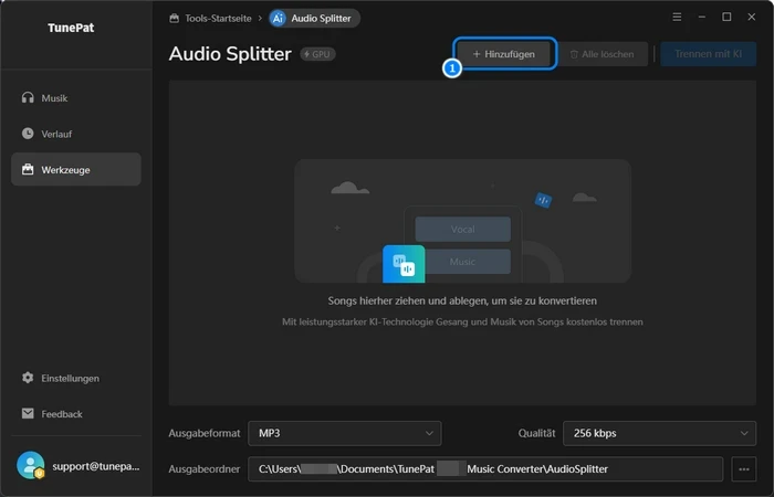 Datei in Audio-Splitter hinzufügen