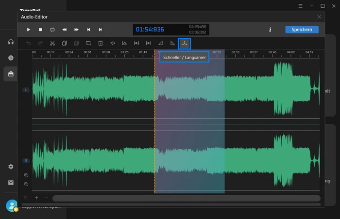 Schneller / Langsamer von Audio-Editor