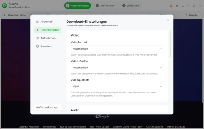 Ausgabeformat und Videoqualität in TunePat einstellen