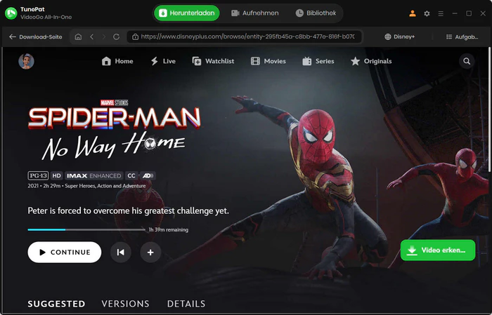 Disney+ Film in TunePat suchen oder Link einfügen