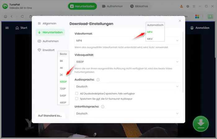 Einstellung anpassen