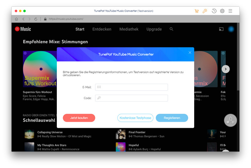 TunePat YouTube Music Converter registrieren