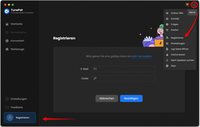 TunePat YouTube Music Converter registrieren