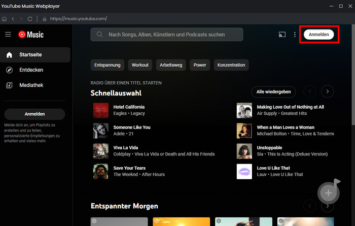 sich bei YouTube Music anmelden