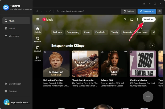 Bei YouTube Music anmelden