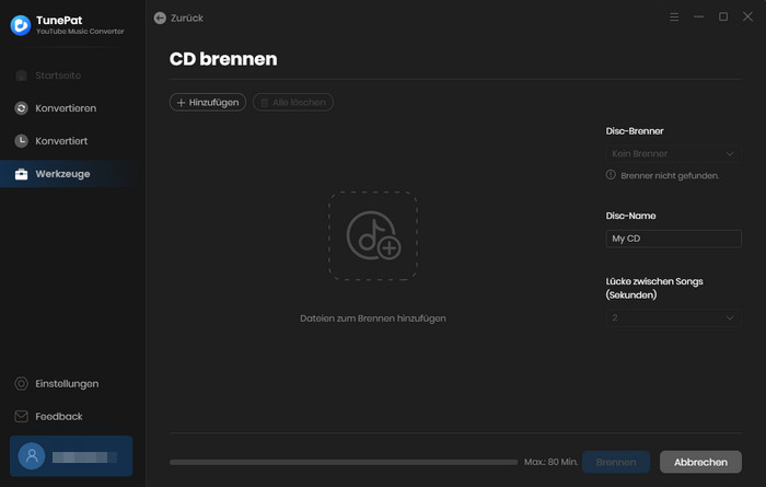 Brennfunktion von TunePat YouTube Music Converter