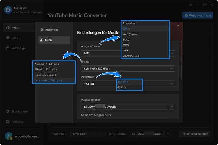 Einstellungen von YouTube Music Converter