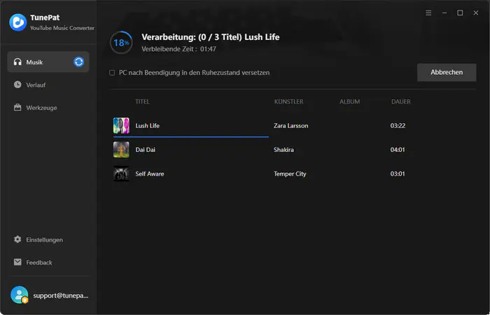 Download von YouTube-Musik starten
