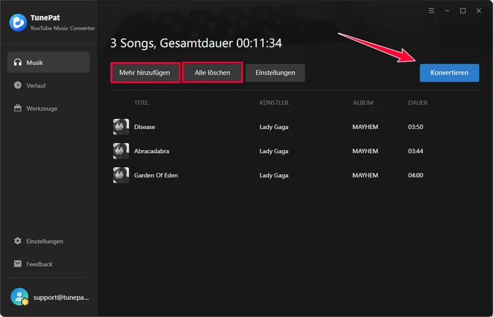 Mehr hinzufügen bei TunePat YouTube Music Converter