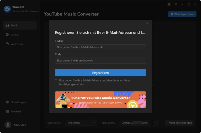 Registieren bei YouTube Music Converter